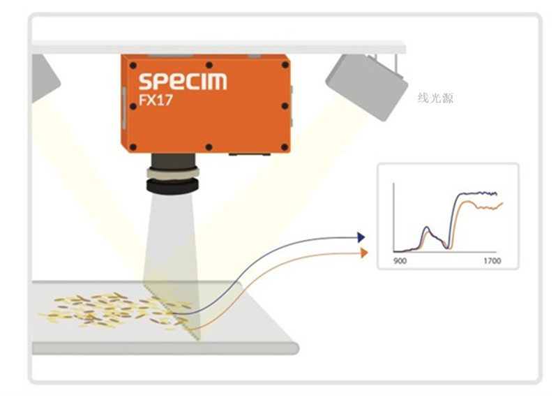 图 2:NIR 高光谱相机根据不同材料的独特光谱“指纹”实时识别这些材料
