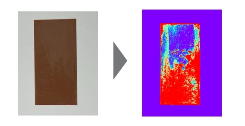 Specim工业高光谱相机可以检测电极材料微小的油滴或污染情况,油污分布可视化