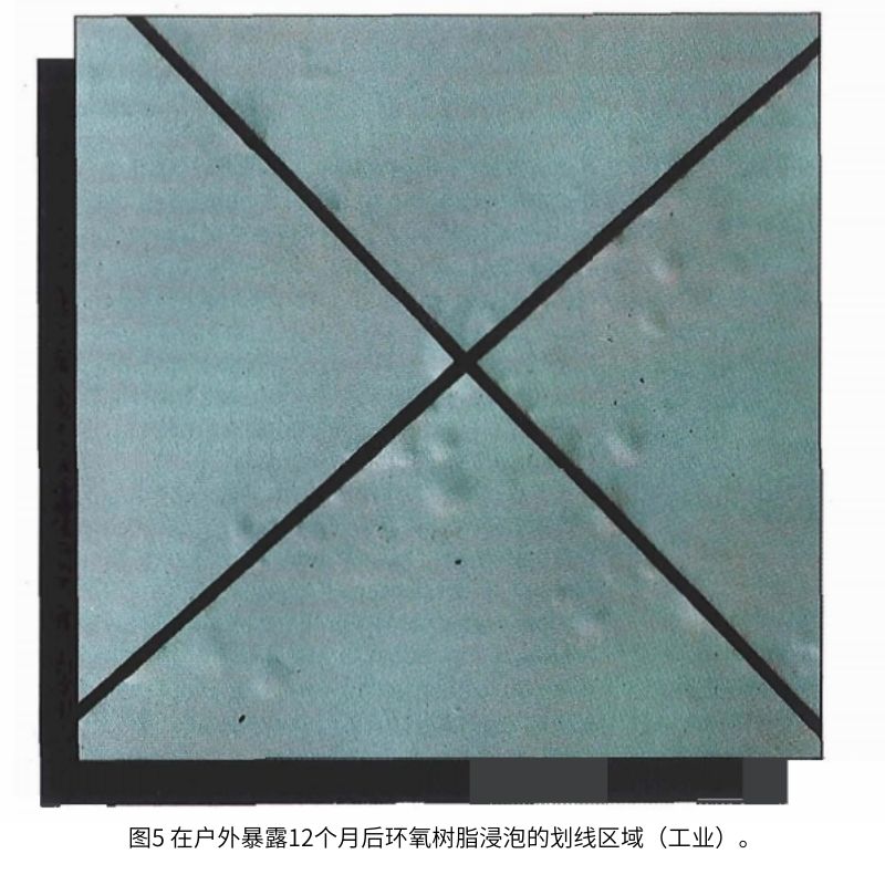 图5在户外暴露12个月后环氧树脂浸泡的划线区域(工业)