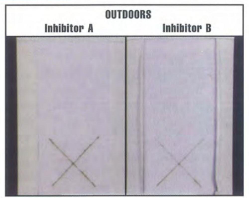 经过4年的工业暴露，两个系统都表现出良好的性能，抑制剂B略胜一筹。与盐雾结果相关性差。
