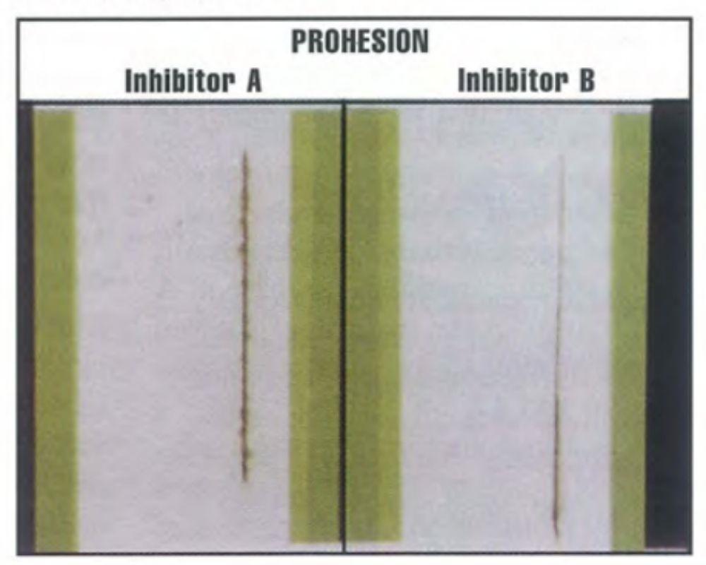 经过600小时的粘附暴露后，抑制剂B略好于抑制剂a。粘附结果与工业暴露更密切相关。