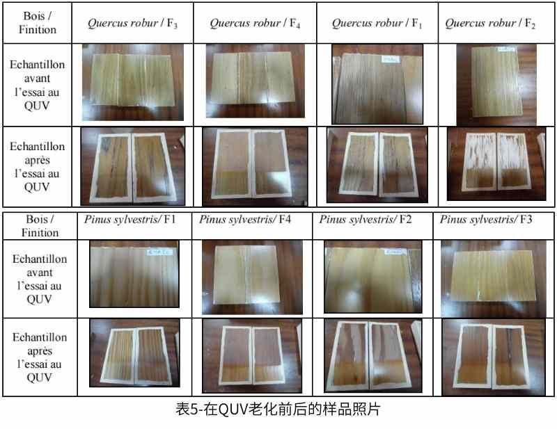 表5-在QUV紫外老化试验箱中进行加速老化前后的样品照片